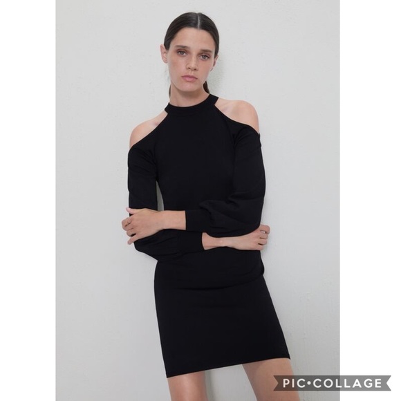 NWT Zara Knit Cold Shoulder Knit Mini Dress - Picture 2 of 5